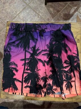 ROMWE Tropical Palm Print Shorts, XXL